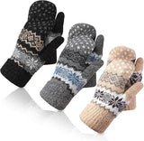 Darrahopens Fashion > Women's Fashion > Women's Accessories Pack of 3 pairs - Warm winter gloves for women - Extra thick - Knitted imitation - Suitable for cold winter weather (style E)
