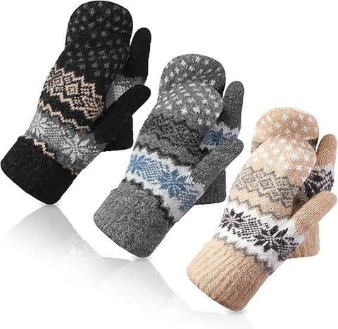 Darrahopens Fashion > Women's Fashion > Women's Accessories Pack of 3 pairs - Warm winter gloves for women - Extra thick - Knitted imitation - Suitable for cold winter weather (style E)