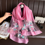 Darrahopens Fashion > Women's Fashion > Women's Accessories Peach blossom pink Elegant Embroidered Begonia Flower Long Scarf for Women - Beaded Faux Silk Shawl with Floral Design, Lightweight Sunscreen Wrap for Spring Autumn Daily Wear