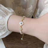Darrahopens Fashion > Women's Fashion > Women's Accessories Pearl Flower Bracelet for Women – Adjustable Faux Pearl Beaded Bracelet with Gold Floral Charm, Elegant Lightweight Fashion Wrist Jewellery, Gift Box Included, Bridal, Birthday & Everyday Wear In Australia - Darrahopens