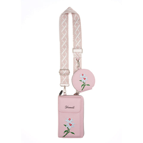 Darrahopens Fashion > Women's Fashion > Women's Accessories Pink Chic Floral Embroidered 2-in-1 Crossbody Phone Bag with Coin Purse