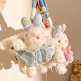 Darrahopens Fashion > Women's Fashion > Women's Accessories Pink Cute Floppy Eared Bunny Plush Doll with Pearl Necklace and Ribbon Dress - Adorable Keychain or Bag Charm for Girls(F-4975)