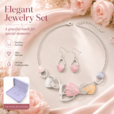 Darrahopens Fashion > Women's Fashion > Women's Accessories Pink Elegant Oil Drip Necklace and Earrings Set for Women, Irregular Design Alloy Jewelry Set, Fashion Statement Pendant Necklace with Drop Earrings, Blue Green Enamel Jewelry Gift Set with Jewelry Box Included In Australia - Darrahopens