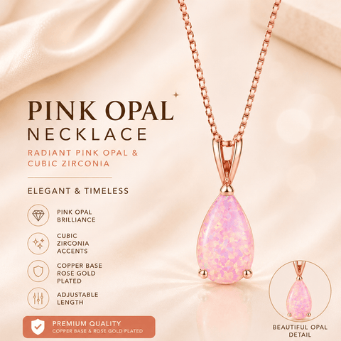 Darrahopens Fashion > Women's Fashion > Women's Accessories Pink Opal Teardrop Rose gold-plated chain Pendant Necklace for Women, Elegant Sparkling Opal Drop Necklace, Adjustable Chain Fashion Jewellery Gift