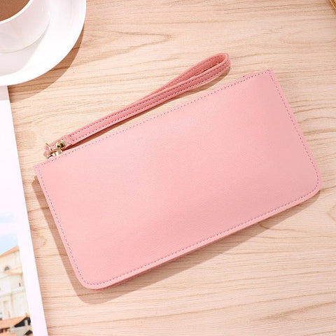 Darrahopens Fashion > Women's Fashion > Women's Accessories Pink Women's Soft PU Leather Double-Layer Zip Wallet with Wrist Strap – Spacious Card, Cash and Phone Holder for Students and Everyday Use in Australia
