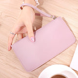 Darrahopens Fashion > Women's Fashion > Women's Accessories Pinkish purple Women's Soft PU Leather Double-Layer Zip Wallet with Wrist Strap – Spacious Card, Cash and Phone Holder for Students and Everyday Use in Australia