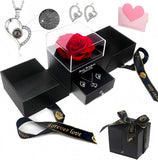 Darrahopens Fashion > Women's Fashion > Women's Accessories Platinum heart-shaped projection necklace, engraved with 100 ways to say "I love you," paired with matching heart-shaped earrings, presented in a rose-adorned double-door gift box—a refined gift blending technology and romance.