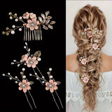 Darrahopens Fashion > Women's Fashion > Women's Accessories Purple 4-Piece Elegant Light Luxury Pearl Flower Hair Accessories Set, Bridal Wedding Hairpin and Hairpin Headdress Set, Bridesmaid Gift Banquet Ornament Set for Women's Hairpin