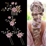 Darrahopens Fashion > Women's Fashion > Women's Accessories Purple 4-Piece Elegant Light Luxury Pearl Flower Hair Accessories Set, Bridal Wedding Hairpin and Hairpin Headdress Set, Bridesmaid Gift Banquet Ornament Set for Women's Hairpin