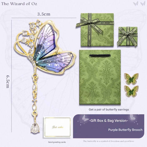 Darrahopens Fashion > Women's Fashion > Women's Accessories Purple Butterfly Brooch - Green Enamel Crystal Tassel Pin - Elegant Alloy Jewelry for Women, Gift for Mom, Teacher, Friend, Birthday, Valentine's Day, Mother's Day