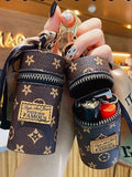 Darrahopens Fashion > Women's Fashion > Women's Accessories Purple Mini Cylinder Lipstick Case Keychain with Silk Scarf Charm PU Leather Coin Purse Bag Pendant for Earphones Keys Vintage Floral Pattern
