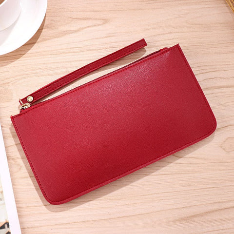 Darrahopens Fashion > Women's Fashion > Women's Accessories Red Women's Soft PU Leather Double-Layer Zip Wallet with Wrist Strap – Spacious Card, Cash and Phone Holder for Students and Everyday Use in Australia