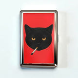 Darrahopens Fashion > Women's Fashion > Women's Accessories Retro Metal Card Cash & Cigarette Case with Fixed Clip - Black Cat Artistic Slim Wallet (10.3X6X2cm)