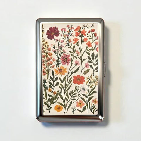 Darrahopens Fashion > Women's Fashion > Women's Accessories Retro Metal Card Cash & Cigarette Case with Fixed Clip - Flower Artistic Slim Wallet (10.3X6X2cm)