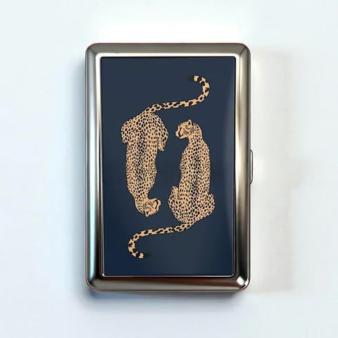 Darrahopens Fashion > Women's Fashion > Women's Accessories Retro Metal Card Cash & Cigarette Case with Fixed Clip - Leopard Artistic Slim Wallet (10.3X6X2cm)