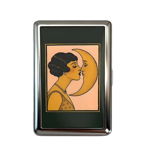 Darrahopens Fashion > Women's Fashion > Women's Accessories Retro Metal Card Cash & Cigarette Case with Fixed Clip - Moon Kiss Artistic Slim Wallet (10.3X6X2cm)