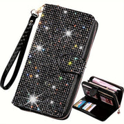 Darrahopens Fashion > Women's Fashion > Women's Accessories rhinestone card holder, checkbook clutch, rhinestone clutch, multiple card slots, sparkling accessory, glamorous wallet, crystal card case, protective cover, women's clutch, jewellery clutch - Black - Size L In Australia - Darrahopens