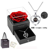 Darrahopens Fashion > Women's Fashion > Women's Accessories Rose gold A Hundred Languages Heart-Shaped Projection Necklace Gift Set, Inlaid with Zirconia and Paired with a Preserved Rose, a Tech-Infused Romantic Gift