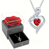Darrahopens Fashion > Women's Fashion > Women's Accessories Rose Heart Pendant Necklace, copper-inlaid zirconia with ruby accents, adjustable chain. Symbolizing "I love you," it is a heartfelt jewelry gift for female relatives and friends, perfect for Christmas, Valentine’s Day, birthdays, and other holidays.