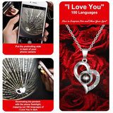 Darrahopens Fashion > Women's Fashion > Women's Accessories Rose Heart Projection Necklace, elegant in platinum, "I love you" in 100 languages, packaged with a single rose gift box – a romantic tech-infused gift.