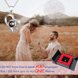 Darrahopens Fashion > Women's Fashion > Women's Accessories Rose Heart Projection Necklace, elegant in platinum, "I love you" in 100 languages, packaged with a single rose gift box – a romantic tech-infused gift.