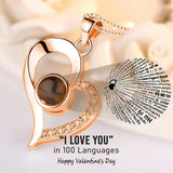Darrahopens Fashion > Women's Fashion > Women's Accessories Rose Heart Projection Necklace, elegant in platinum, "I love you" in 100 languages, packaged with a single rose gift box – a romantic tech-infused gift.