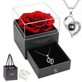 Darrahopens Fashion > Women's Fashion > Women's Accessories Rose Heart Projection Necklace, elegant in platinum, "I love you" in 100 languages, packaged with a single rose gift box – a romantic tech-infused gift.