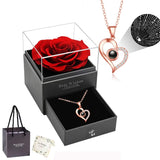 Darrahopens Fashion > Women's Fashion > Women's Accessories Rose Heart Projection Necklace, sparkling in rose gold, "I love you" in 100 languages, packaged with a single rose gift box – a romantic tech-infused gift.