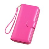 Darrahopens Fashion > Women's Fashion > Women's Accessories Rose Red Women's Long Buckle Closure Wallet - PU Lether Large Capacity Multi-Slot Card Holder & Purse Combo wIth Wristband