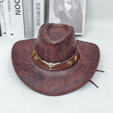 Darrahopens Fashion > Women's Fashion > Women's Accessories Rustic Western Cowboy Hat - Distressed Faux Leather Look Wide Brim Outback Sun Hat with Bull Head Emblem for Men & Women (Coffee Brown)