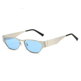 Darrahopens Fashion > Women's Fashion > Women's Accessories Silver Frame Blue Sheet Retro Cat-Eye Metal Sunglasses for Women - UV Protection Stylish Streetwear Shades