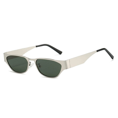 Darrahopens Fashion > Women's Fashion > Women's Accessories Silver Frame Green Sheet Retro Cat-Eye Metal Sunglasses for Women - UV Protection Stylish Streetwear Shades