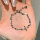 Darrahopens Fashion > Women's Fashion > Women's Accessories Silver North Star Crystal Charm Bracelet Lucky Star Chain Bracelet for Women Minimalist Celestial Jewellery