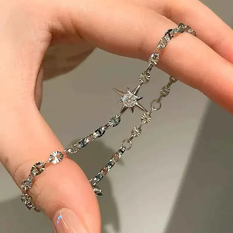 Darrahopens Fashion > Women's Fashion > Women's Accessories Silver North Star Crystal Charm Bracelet Lucky Star Chain Bracelet for Women Minimalist Celestial Jewellery