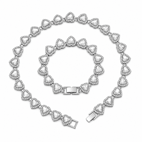 Darrahopens Fashion > Women's Fashion > Women's Accessories Silver-Plated Heart Rhinestone Cuban Link 20 inch Tennis Necklace and 8 inch Tennis Bracelet Set for Women, Crystal Heart Chain Fashion Jewelry Accessories with Gift Box