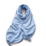 Darrahopens Fashion > Women's Fashion > Women's Accessories Sky Blue 2 PCS Skin Red Solid Color Scarf Shawl with Tassels - Warm Korean Style Wrap (180cm x 70cm)
