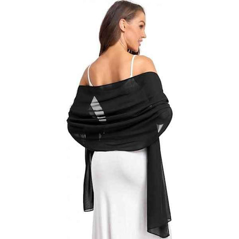 Darrahopens Fashion > Women's Fashion > Women's Accessories Soft Black Chiffon Shawl Wrap 190x45 cm for Wedding Evening Dress, Bridal Cape with Elegant Flowing Design, Lightweight Party Cover In Australia - Darrahopens