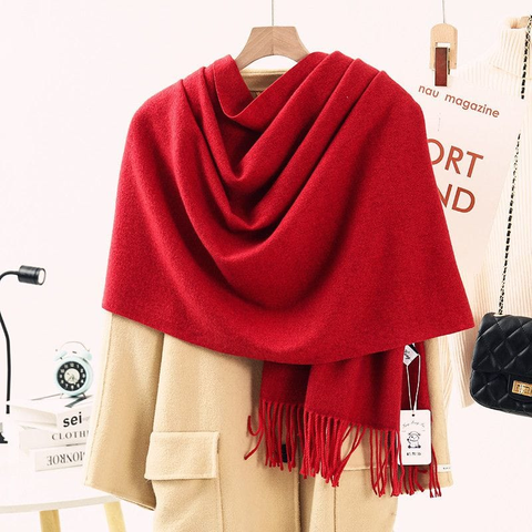 Darrahopens Fashion > Women's Fashion > Women's Accessories Solid Color Cashmere Wrap Scarf, Thickened for Warmth and Windproof, Bohemian-Style Winter Wardrobe Essential(burgundy43)
