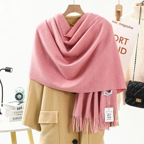Darrahopens Fashion > Women's Fashion > Women's Accessories Solid Color Cashmere Wrap Scarf, Thickened for Warmth and Windproof, Bohemian-Style Winter Wardrobe Essential(hide powder)