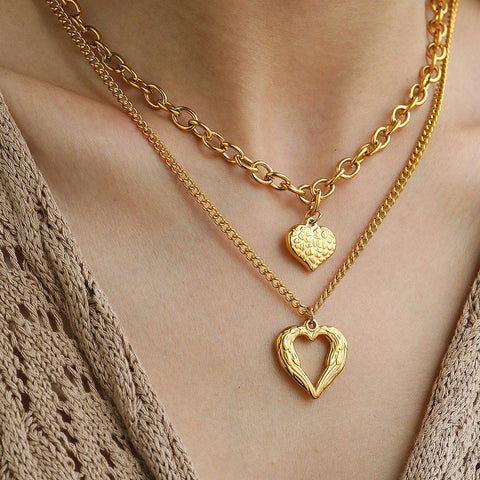 Darrahopens Fashion > Women's Fashion > Women's Accessories Stackable Gold-Plated Wings Heart Chokers Set - Trendy Tarnish Free Alloy Cuban Link Jewelry for Fashionable Women