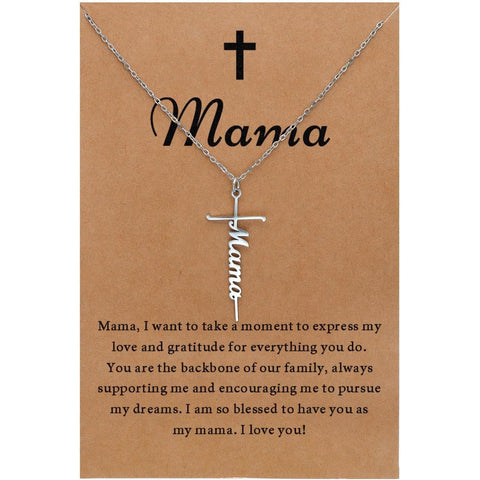 Darrahopens Fashion > Women's Fashion > Women's Accessories Stainless Steel Cross Necklace for Women Mother's Day Holiday Gift Elegant Jewelry Piece for Local Standard Everyday Wear(mama)