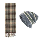 Darrahopens Fashion > Women's Fashion > Women's Accessories Striped Wool-Blend Beanie & Plaid Fringed Scarf Set — Soft Knit Hat (36 x 26 cm) and Oversized Shawl (200 x 65 cm); A Must-Have for Christmas and Cold Weather
