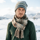 Darrahopens Fashion > Women's Fashion > Women's Accessories Striped Wool-Blend Beanie & Plaid Fringed Scarf Set — Soft Knit Hat (36 x 26 cm) and Oversized Shawl (200 x 65 cm); A Must-Have for Christmas and Cold Weather