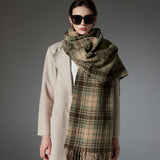 Darrahopens Fashion > Women's Fashion > Women's Accessories Striped Wool-Blend Beanie & Plaid Fringed Scarf Set — Soft Knit Hat (36 x 26 cm) and Oversized Shawl (200 x 65 cm); A Must-Have for Christmas and Cold Weather
