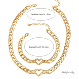 Darrahopens Fashion > Women's Fashion > Women's Accessories Style 2 Trendy Gold-Plated Heart Necklace & Bracelet Set - Tarnish Free Alloy Cuban Link Jewelry for Fashionable Women