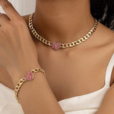 Darrahopens Fashion > Women's Fashion > Women's Accessories Style 4 Trendy Gold-Plated Heart Necklace & Bracelet Set - Tarnish Free Alloy Cuban Link Jewelry for Fashionable Women