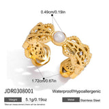 Darrahopens Fashion > Women's Fashion > Women's Accessories Style 7 Vintage Gold-Plated Stainless Steel Ring for Women - Waterproof Hypoallergenic Stackable Statement Rings, Crown Pearl Crystal & Lace Style Collection Inner Diameter 0.67 in