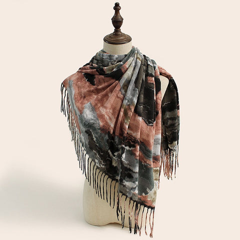 Darrahopens Fashion > Women's Fashion > Women's Accessories Stylish Animal Print Scarf - Warm Fall/Winter Shawl with Tassels, Imitation Cashmere(Gray-brown)