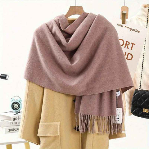 Darrahopens Fashion > Women's Fashion > Women's Accessories Thick Solid Color Scarf Wrap with Fringe, Soft Cashmere-Look Winter Shawl