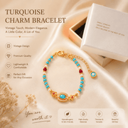 Darrahopens Fashion > Women's Fashion > Women's Accessories Turquoise Beaded Bracelet for Women – Adjustable Vintage Boho Bracelet with Gold-Tone Oval Charm, Turquoise & Pearl Beads, Lightweight Bohemian Wrist Jewellery In Australia - Darrahopens